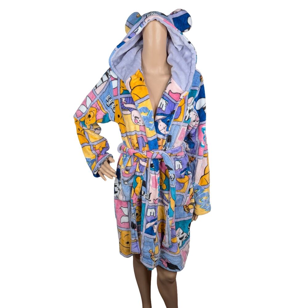 VTG Disney Winnie The Pooh Robe S/M Y2K Rare Fleece Bear Ears Hood Piglet Eeyore
